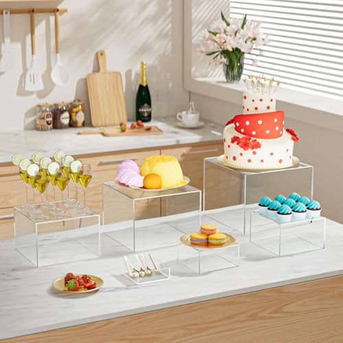 6Pcs Buffet Risers, Food Risers for Buffet Table, Clear Acrylic Box in Clear, alternate view 2