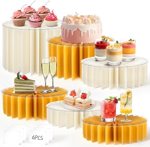 6Pcs Buffet Risers, Food Risers for Table, Foldable Cake Display Stands, Tall Cardboard Cupcakes Stand for Show