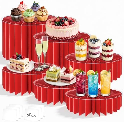 6Pcs Buffet Risers, Food Risers for Table, Foldable Cake Display Stands, Tall Cardboard Cupcakes Stand for Show