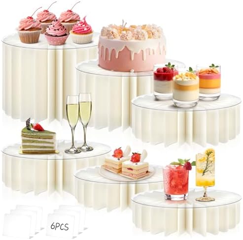 6Pcs Buffet Risers, Food Risers for Table, Foldable Cake Stands for Party, Paper Dessert Table Display Set
