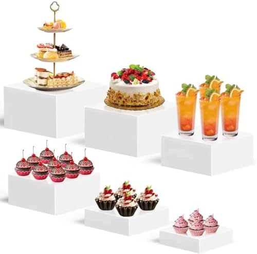 6Pcs Buffet Risers Food Risers Table Display Stand Shelf for Party Catering Dessert Collectibles Acrylic Cube