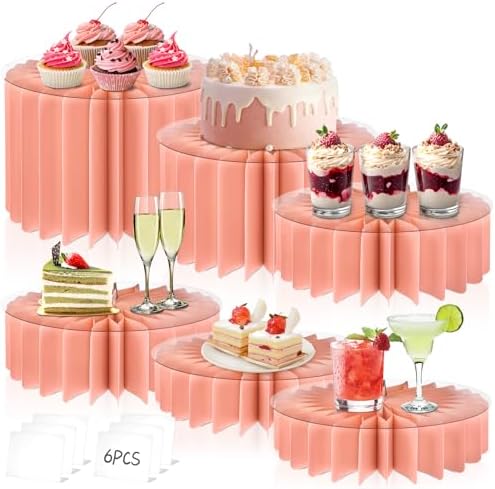 6Pcs Buffet Risers, Valentine's Day Food Risers for Table, Foldable Cake Display Stands, Tall Cardboard Cupcakes