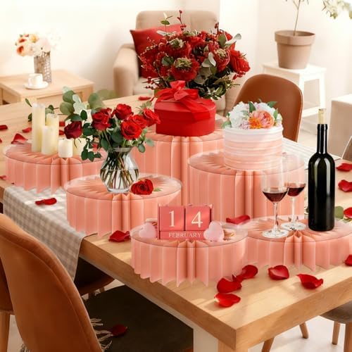 6Pcs Buffet Risers, Valentine's Day Food Risers for Table, Foldable Cake Display Stands, Tall Cardboard Cupcakes, alternate