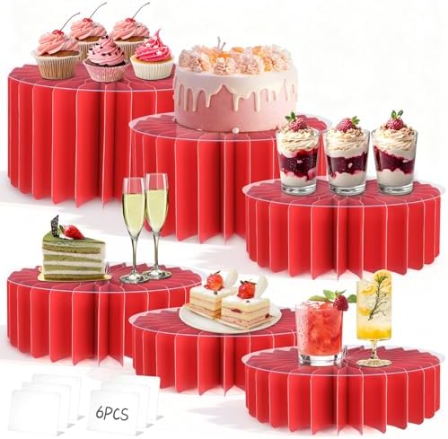 6Pcs Buffet Risers, Valentine's Day Food Risers for Table, Foldable Cake Display Stands, Tall Cardboard Cupcakes