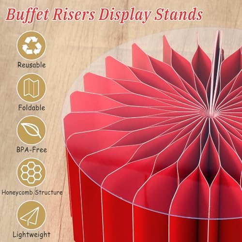 6Pcs Buffet Risers, Valentine's Day Food Risers for Table, Foldable Cake Display Stands, Tall Cardboard Cupcakes, alternate