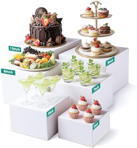 6PCS Buffet Risers, White Acrylic Food Display Boxes for Buffet Table, Party or Dessert, Cube Riser Stand for