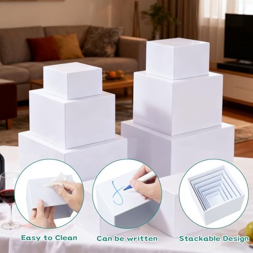 6PCS Buffet Risers, White Acrylic Food Display Boxes for Buffet Table, Party or Dessert, Cube Riser Stand for, alternate view