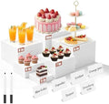 6Pcs Buffet Risers with Mini Sign and Maker Acrylic Boxes Nesting Risers in White