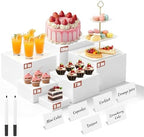 6Pcs Buffet Risers with Mini Sign and Maker Acrylic Boxes Nesting Risers in White