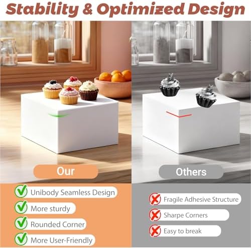 6Pcs Buffet Risers with Mini Sign and Maker Acrylic Boxes Nesting Risers in White, alternate view 3