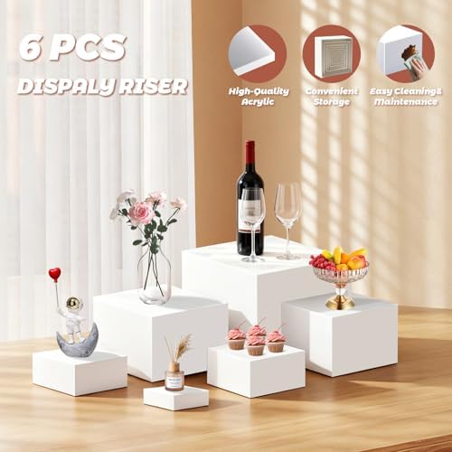 6Pcs Buffet Risers with Mini Sign and Maker Acrylic Boxes Nesting Risers in White, alternate view 4