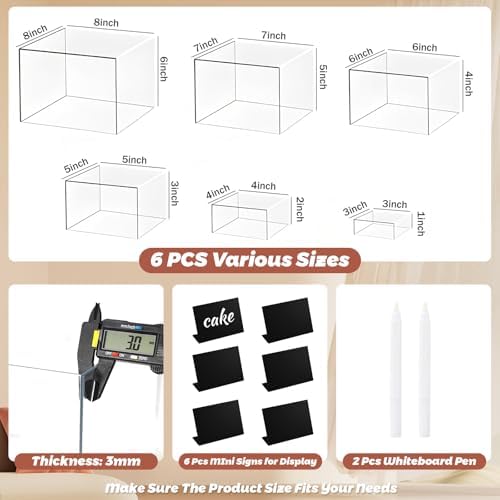 6Pcs Buffet Risers with Mini Sign and Maker Clear Acrylic Boxes in Clear, alternate view 3