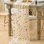 6PCS Champagne Embroidery Daisy Gauze Table Runner 120Inch 10FT in 28" x 120", 6pc in Champagne, alternate view 4
