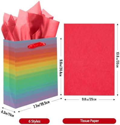 6PCS Checkered Gift Bags with Tissue Paper Handles Medium Size Bags( Tissue Paper ) in 1 Count (Pack of 6) in, alternate view