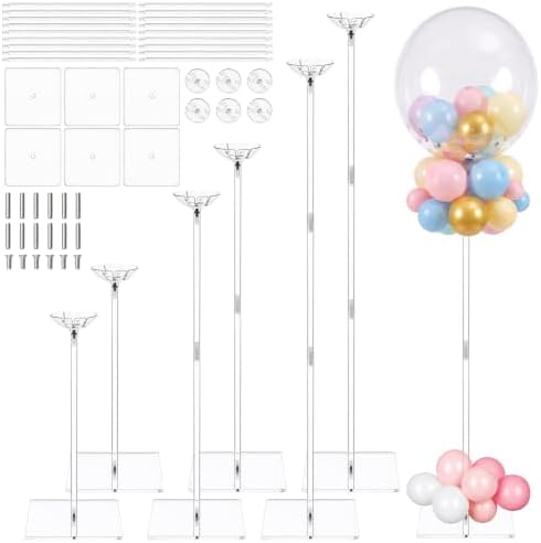 6Pcs Clear Acrylic Balloon Stand Kit with Screwdriver, 23.7 Inch Reusable Heavy Duty Balloon Sticks Holder With