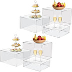 6Pcs Clear Buffet Risers Acrylic Boxes Display Risers Food Risers for Buffet Table Display Riser for Platter