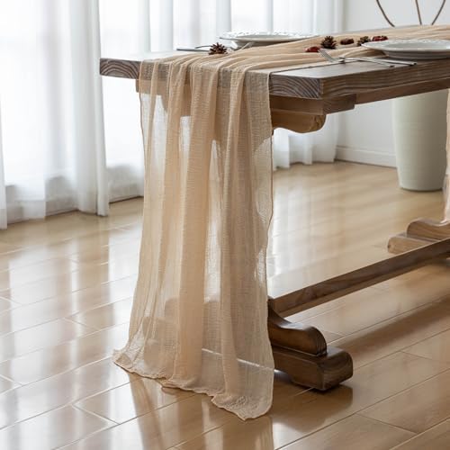 6Pcs Deep Beige Cheesecloth Table Runner 120 Inches for Party Home Decor, alternate view 4