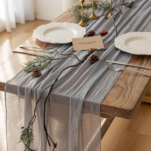6Pcs Dusty Blue Cheesecloth Table Runner 120 Inches for Party Home Decor