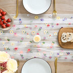 6PCS Embroidery Daisy Gauze Table Runner 120 Inch 10FT in 28" x 120", 6pc in Ivory, alternate view 2