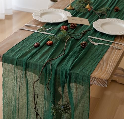 6Pcs Emerald Green Cheesecloth Table Runner 120 Inches for Party Home Decor