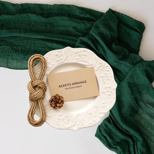 6Pcs Emerald Green Cheesecloth Table Runner 120 Inches for Party Home Decor, alternate view 2