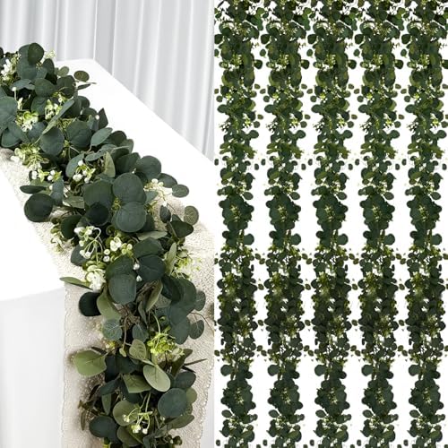 6Pcs Eucalyptus Garland, 6FT Green Flower Garland Decor, Artificial Faux Eucalyptus Leaves Greenery Vines for