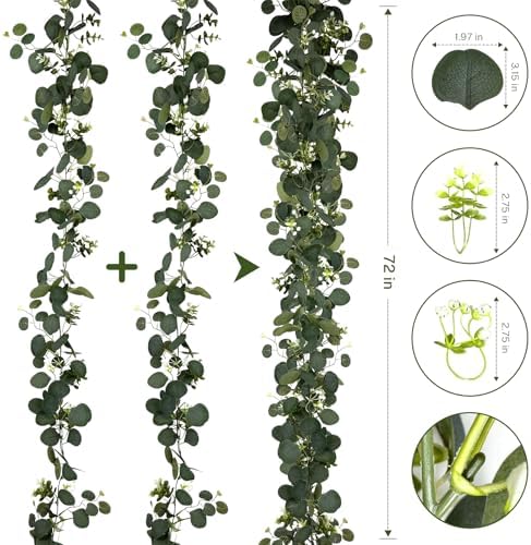 6Pcs Eucalyptus Garland, 6FT Green Flower Garland Decor, Artificial Faux Eucalyptus Leaves Greenery Vines for, alternate view