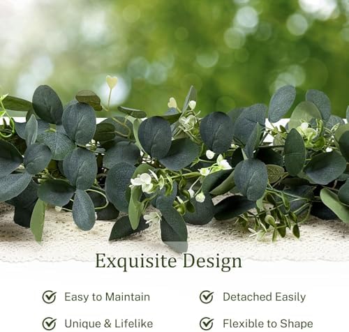 6Pcs Eucalyptus Garland, 6FT Green Flower Garland Decor, Artificial Faux Eucalyptus Leaves Greenery Vines for, alternate view