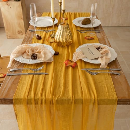6Pcs Fall Golden Cheesecloth Table Runner 120 Inch Party Home Decor, alternate view 3