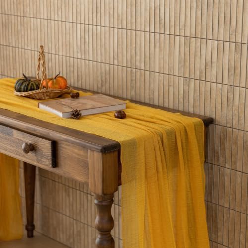 6Pcs Fall Golden Cheesecloth Table Runner 120 Inch Party Home Decor, alternate view 5