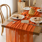6Pcs Fall Orange Cheesecloth Table Runner 120 Inch Party Boho Home Decor, alternate view 2
