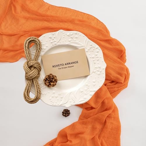 6Pcs Fall Orange Cheesecloth Table Runner 120 Inch Party Boho Home Decor, alternate view 3