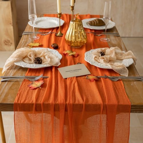 6Pcs Fall Orange Cheesecloth Table Runner 120 Inch Party Boho Home Decor, alternate view 4