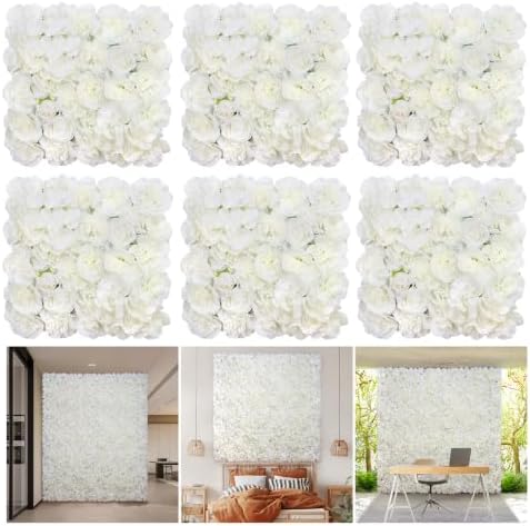 6pcs Flower Wall Backdrop16.5 x16.5 Artificial Floral Panels-White