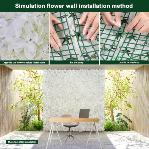 6pcs Flower Wall Backdrop16.5 x16.5 Artificial Floral Panels-White, alternate view 6