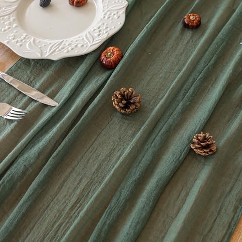 6Pcs Forest Green Cheesecloth Table Runner 120 Inches for Party Home Decor, alternate view 4