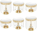 6Pcs Gold Cake Stands with Crystals, Mirror Metal Elevated Cake Display Gold Dessert Stands for Party, Wedding