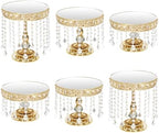 6Pcs Gold Cake Stands with Crystals, Mirror Metal Elevated Cake Display Gold Dessert Stands for Party, Wedding