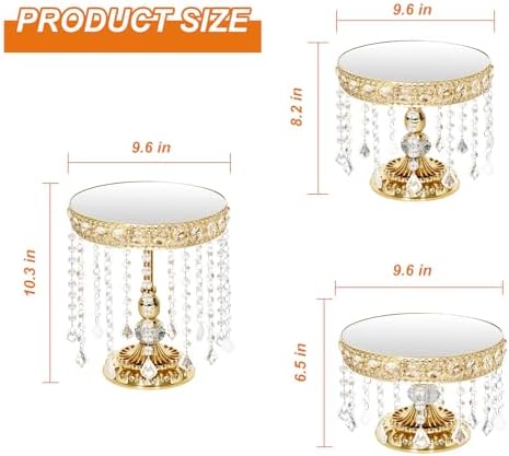 6Pcs Gold Cake Stands with Crystals, Mirror Metal Elevated Cake Display Gold Dessert Stands for Party, Wedding, alternate
