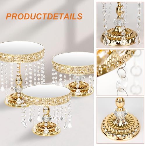 6Pcs Gold Cake Stands with Crystals, Mirror Metal Elevated Cake Display Gold Dessert Stands for Party, Wedding, alternate