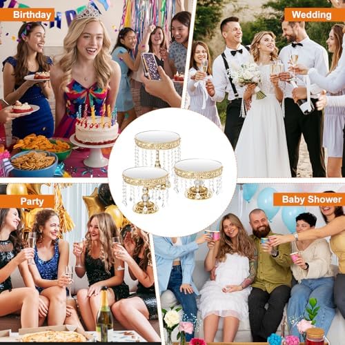 6Pcs Gold Cake Stands with Crystals, Mirror Metal Elevated Cake Display Gold Dessert Stands for Party, Wedding, alternate
