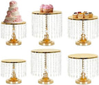 6PCS Gold Wedding Cake Stand Set with Crystal Pendants for Dessert Table in Gold