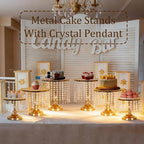 6PCS Gold Wedding Cake Stand Set with Crystal Pendants for Dessert Table in Gold, alternate view 2