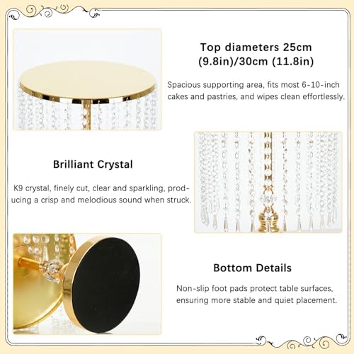 6PCS Gold Wedding Cake Stand Set with Crystal Pendants for Dessert Table in Gold, alternate view 6