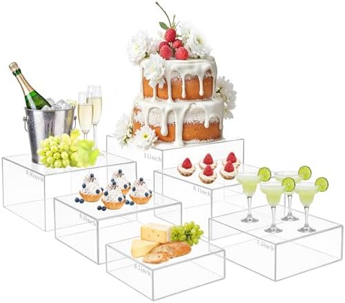 6Pcs Large Buffet Risers And Display Stands(7"-11" Set) in 6PCS Acrylic Rectangular