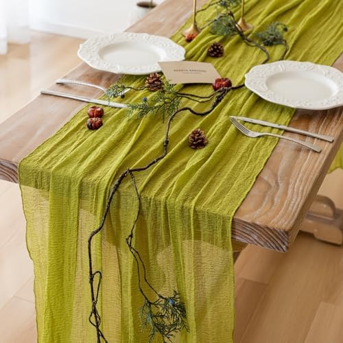 6Pcs Moss Green Cheesecloth Table Runner 120 Inches for Party Home Decor