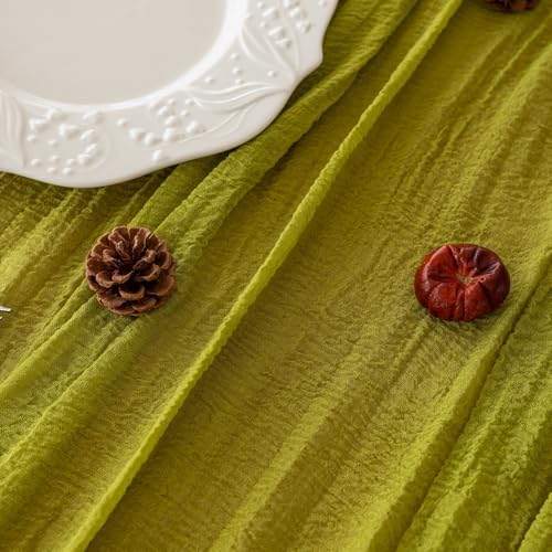 6Pcs Moss Green Cheesecloth Table Runner 120 Inches for Party Home Decor, alternate view 4