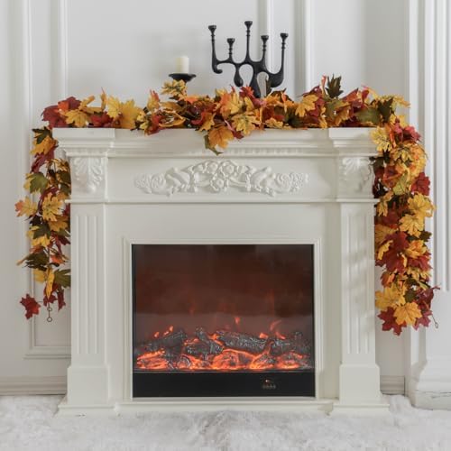 6PCS Orange Leaf Garland, 5.6Ft Halloween Garland Artificial Maple Leaf Autumn Hanging Fall Vines Thanksgiving, alternate