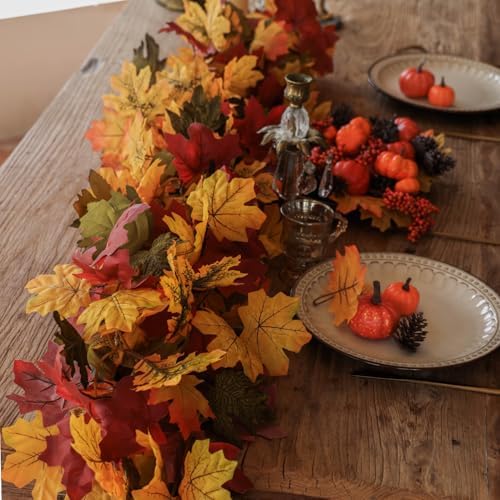 6PCS Orange Leaf Garland, 5.6Ft Halloween Garland Artificial Maple Leaf Autumn Hanging Fall Vines Thanksgiving, alternate