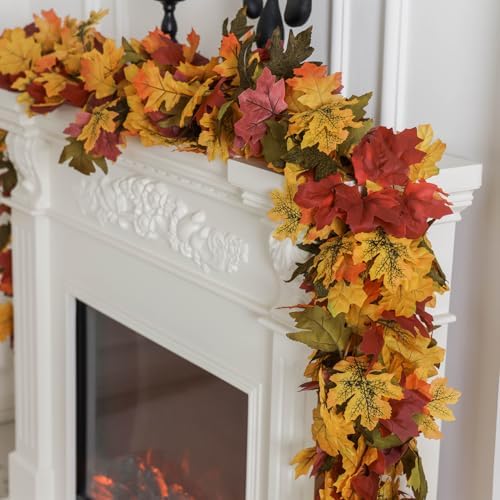6PCS Orange Leaf Garland, 5.6Ft Halloween Garland Artificial Maple Leaf Autumn Hanging Fall Vines Thanksgiving, alternate